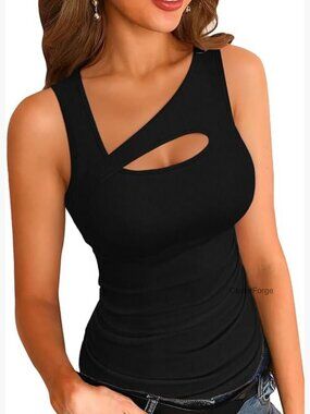 Slim Fitted Ribbed Tank Top with Cutout Neckline